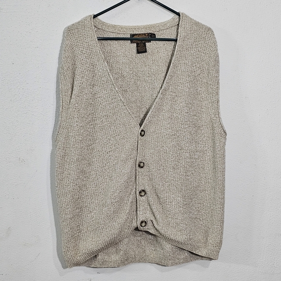 Eddie Bauer Men's Tan Cardigan Vest Sz L Mens Cotton Grandpa Bussines Casual - Picture 5 of 10